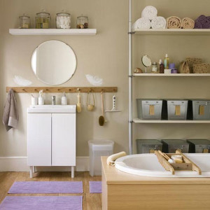 Open shelves give illusion of more space in bathroom